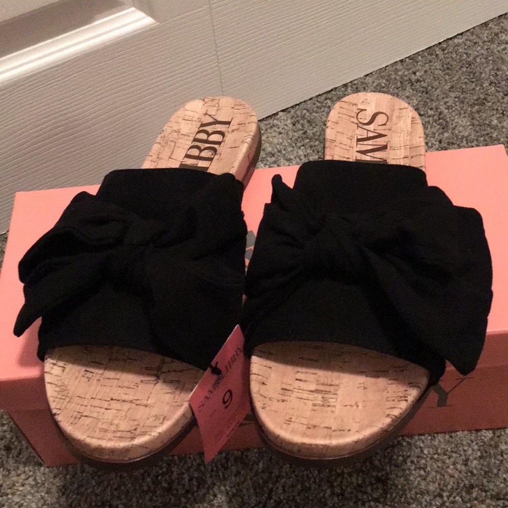 Sam & Libby Black Bow Slip Ons- NWT